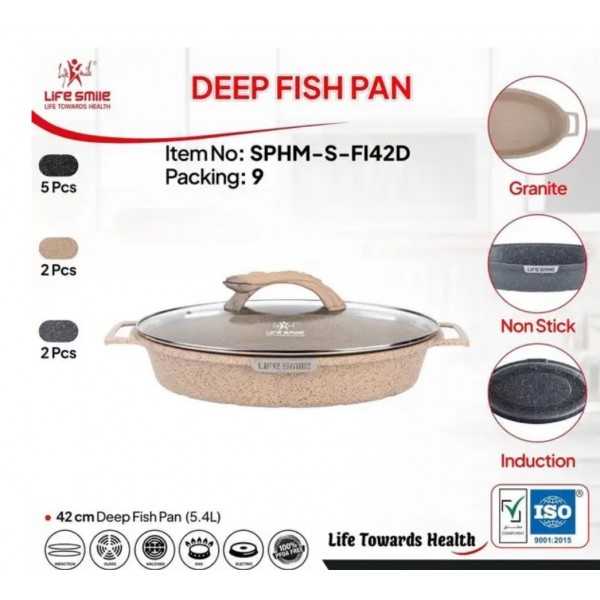 تابه ماهی دیوار بلند گرانیتی سایز 42 لایف اسمایل مدل SPHM-S-Fl42D